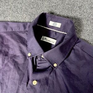 Peter Millar Men's Shirt S/M Short Sleeve Purple Black Classic Fit 100% Cotton